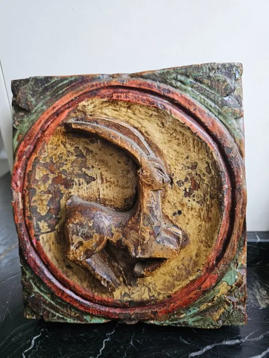 Decorative ornament - Swedish paintedrelief Zodiac Capricorn