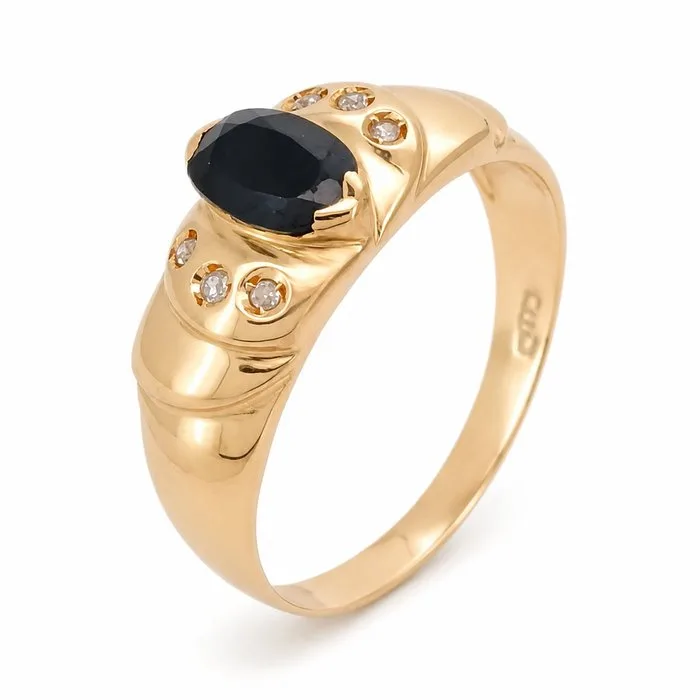 Ring - 18 kt. Yellow gold - 0.76ct. tw. Sapphire - Diamond - Made in Italy - Handmade