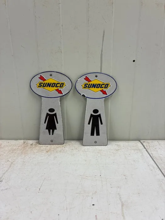 Vintage Sunoco restroom signs – set of metal advertising signs – Petroliana – mancave / garage decor - Enamel sign - Enamel