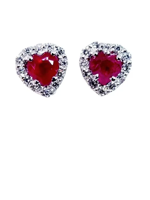 Earrings - 18 kt. White gold Ruby - Diamond