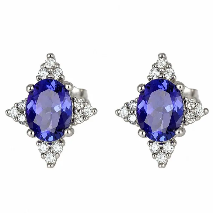 Earrings - 18 kt. White gold - 2.84ct. tw. Tanzanite - Diamond - Made in Italy - Handmade