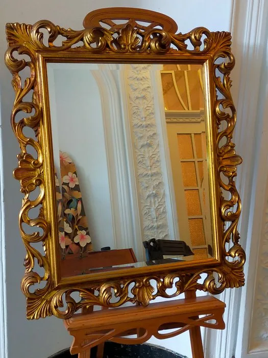 Prunkvoller Barockstil Wandspiegel – Goldener Rahmenspiegel - Mirror - Glass, Wood