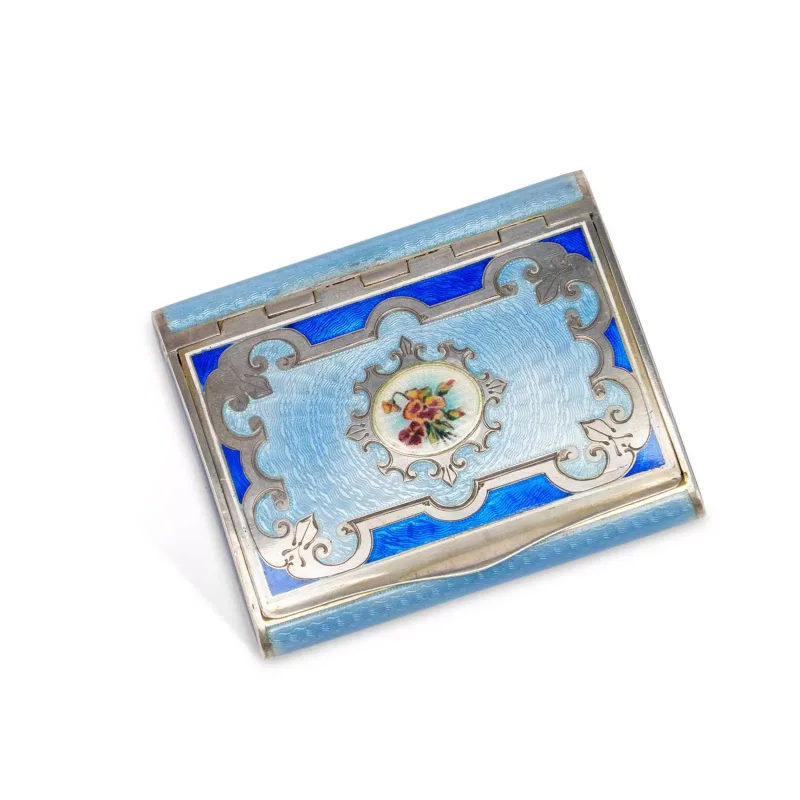 A Continental Silver And Guilloché Enamel Snuff Box early 20th Century, possibly Austro-Hungarian, of rectangular form with a hinged cover