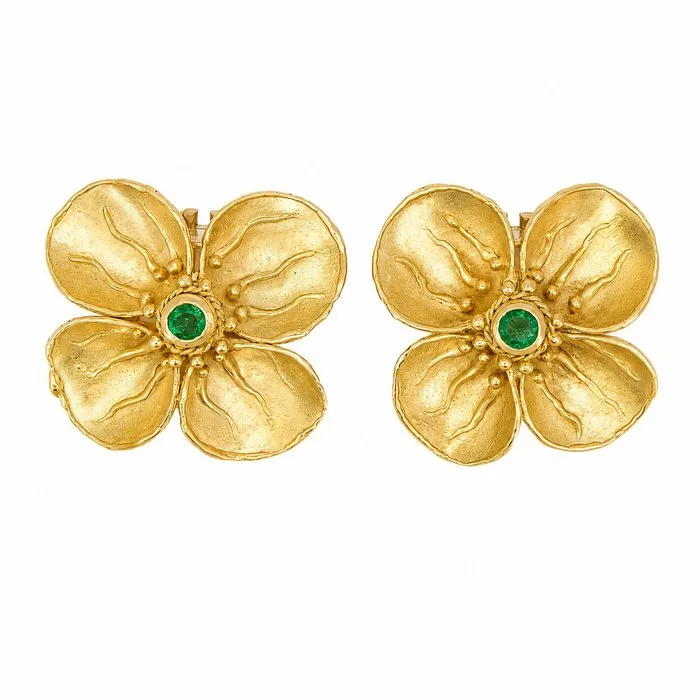 Earrings - 18 kt. Yellow gold - 0.50ct. tw. Emerald - Made in Italy - Handmade