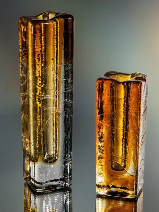 Schott Zwiesel - Jar (2) - Two block crystal vase objects - sommerso - heights 19.5 and 13 cm - Crystal