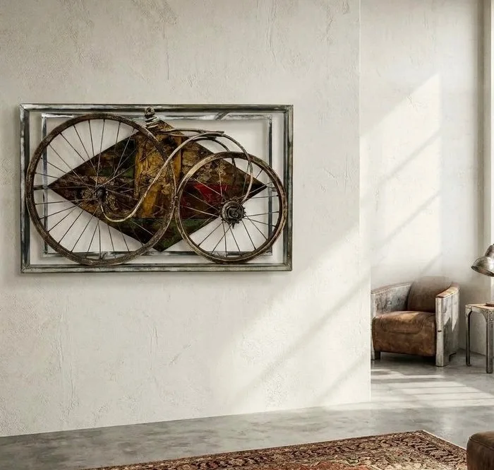 Wall plate - Metal, Wood - Steampunk Bike in Italy