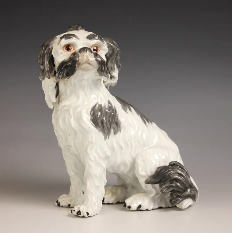 A Meissen porcelain model of a Bolognese Terrier, model number C76, late 19th or early 20th century after the original model by J J Kaendler, incised '76'