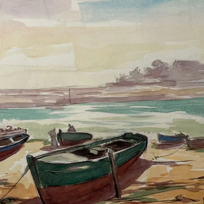 Pierre Abadie - Landel (1896-1972) peintre français. - Au Port de Tréboul- Finistère Marine Bretagne (Vendu