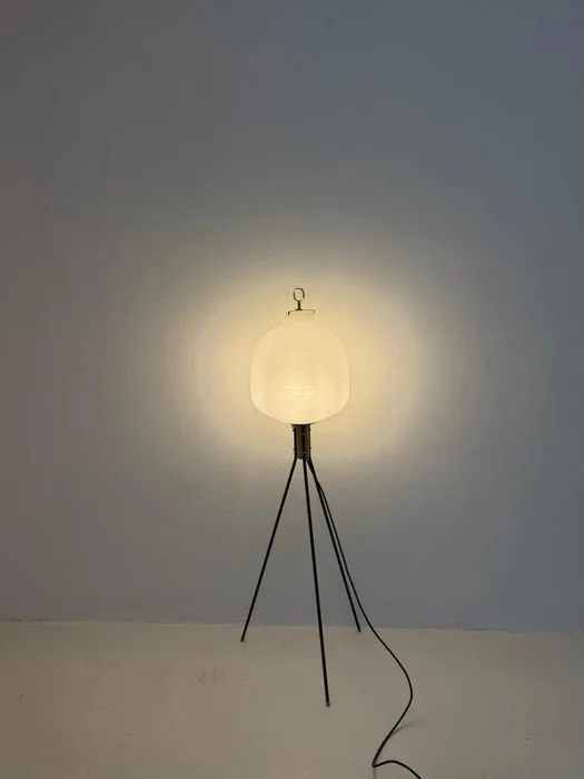 Floor lamp - Glass, Brass, Metal - Tripod floor lamp