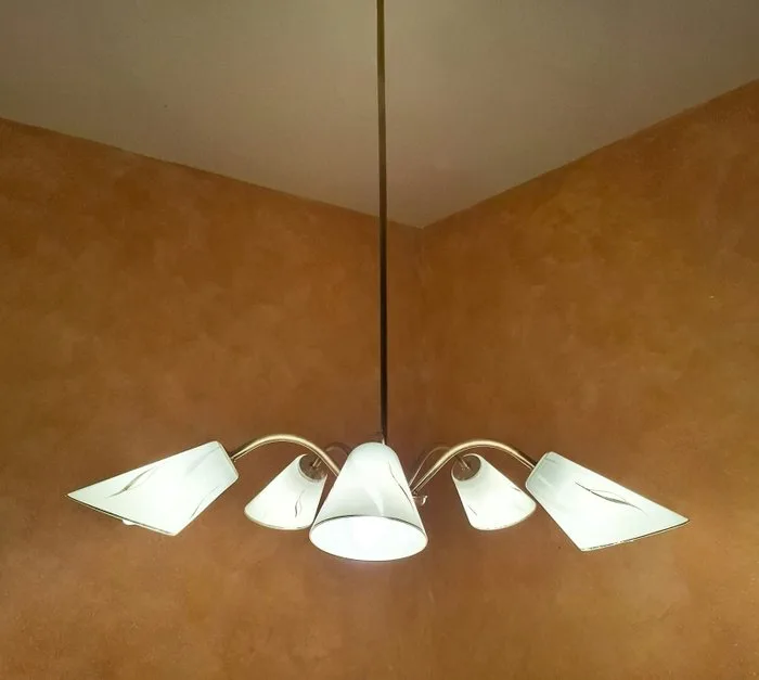 Pendant ceiling lamp - Mid-Century “Tütenleuchte” / Sputnik chandelier – 1950s/60s - Metal, Glass