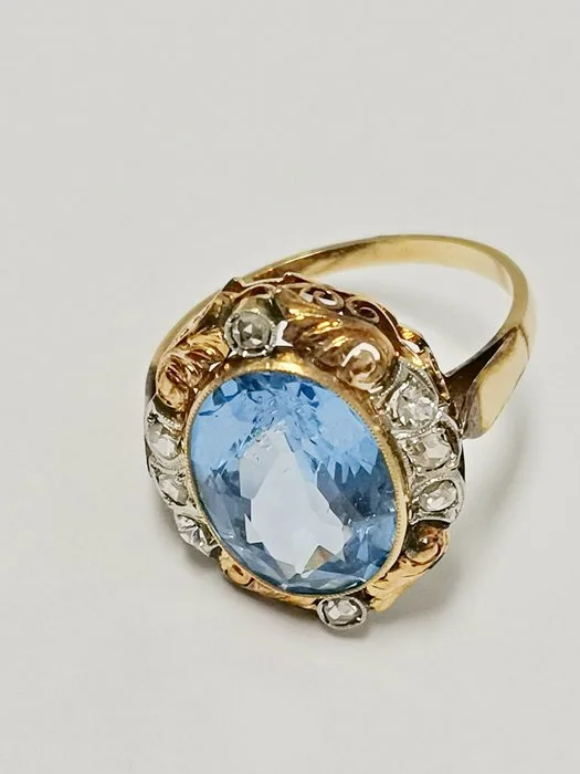 Cocktail ring - 18 kt. Yellow gold, Platinum