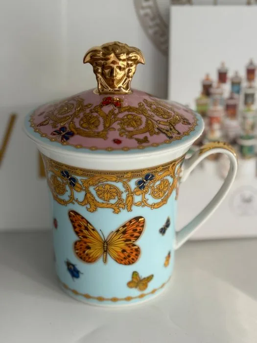 Rosenthal - Versace - Mug - Le JARDIN DE VERSACE Butterfly Garden Cup with Lid / 30 Years Collection Limited Edition - Porcelain - New in original packaging
