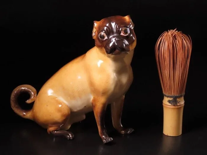 Porcelain - Antique Old Meissen Large Pug Dog - Handpainted Porcelain Figurine - 20th - early (WW I)
