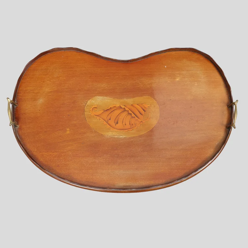 Mahogany Inlaid Kidney Shaped Tray