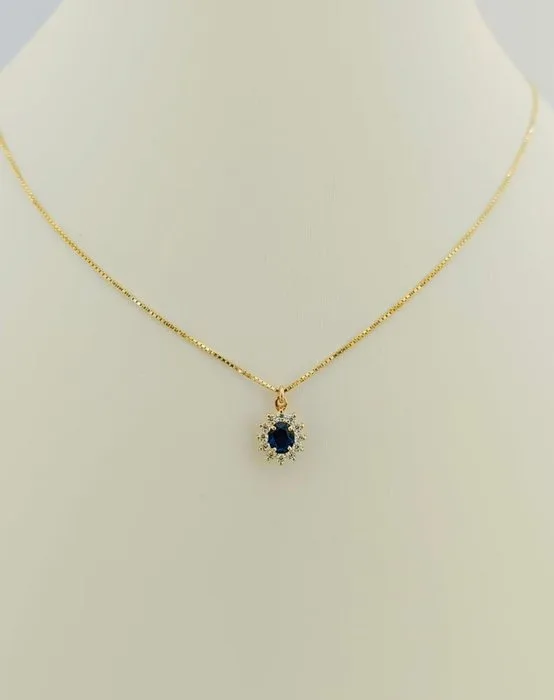 Necklace - 18 kt. Yellow gold Sapphire - Diamond