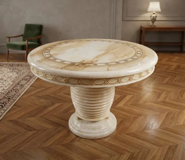 Prachtige Italiaanse Hollywood Regency Bijzetafel / Salontafel - Console table - Wood with a high-gloss lacquer finish (marble/alabaster effect) and gold-colored details