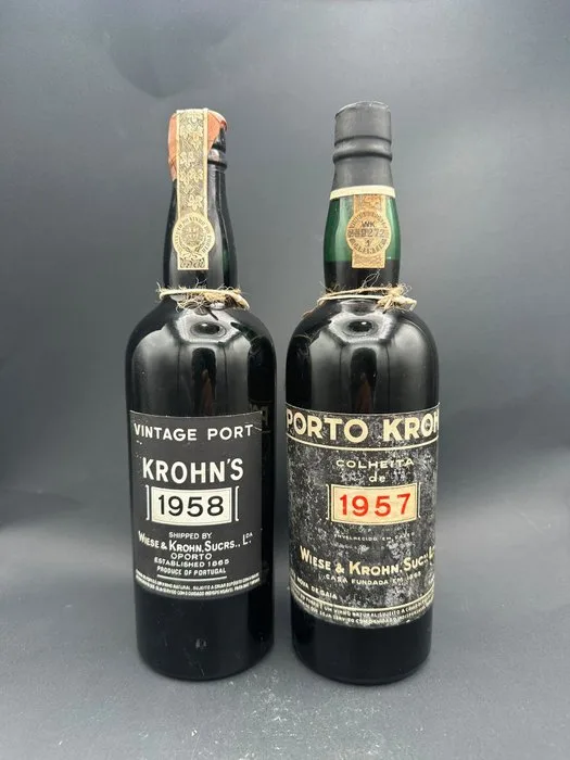 1958 Porto Krohn Vintage & 1957 Krohn's Colheita - Vintage Port, Colheita Port - Douro - 2 Bottles (0.75L)