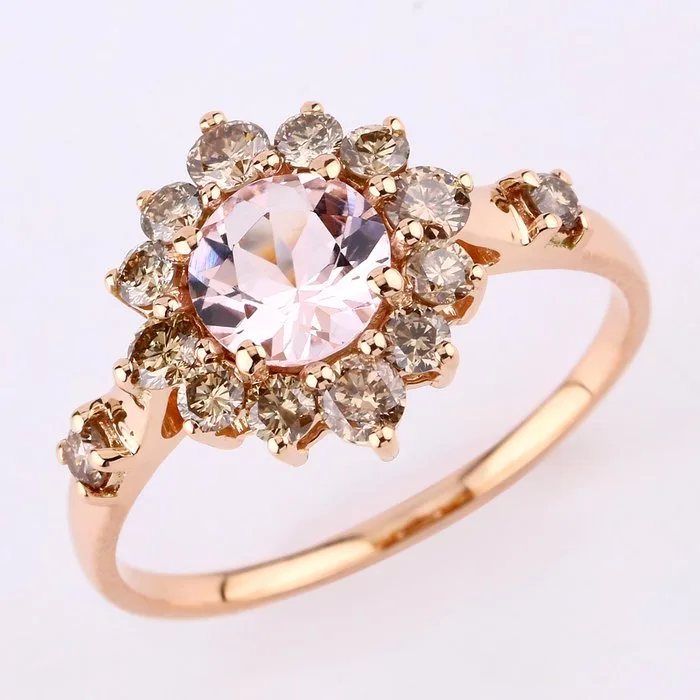 Ring - 14 kt. Rose gold - 1.23ct. tw. Morganite - Diamond - Certified Gold Jewelry