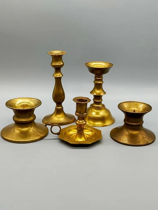 Candleholder 5-piece brass candlestick set – antique candlesticks set - Brass