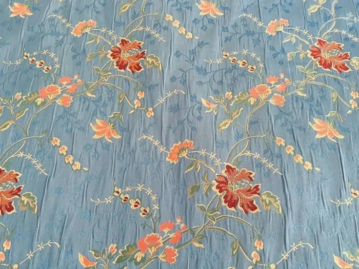 5.00 x 1.40 m – Blue Floral Upholstery Fabric in Viscose and Polyester Blend – GCFabrics Classic & - Upholstery fabric - 5 m - 1.4 m