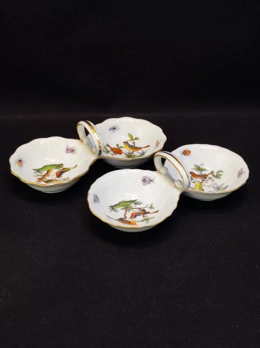Herend - Salt and pepper container set (2) - 1253/RO and 253/RO 2-piece set Double-Salieren Rothschild with gold rim - Porcelain