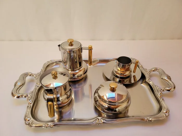 service à café italien LAVAZZA plateau ALESSI - Coffee service (7) - stainless steel, Gold plated