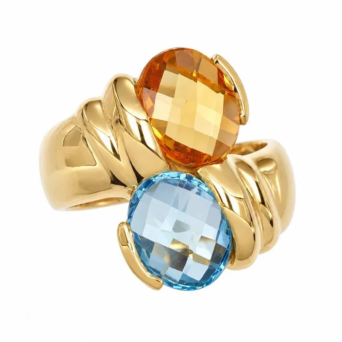 Ring - 18 kt. Yellow gold - 6.00ct. tw. Topaz - Quartz - Made in Italy - Handmade