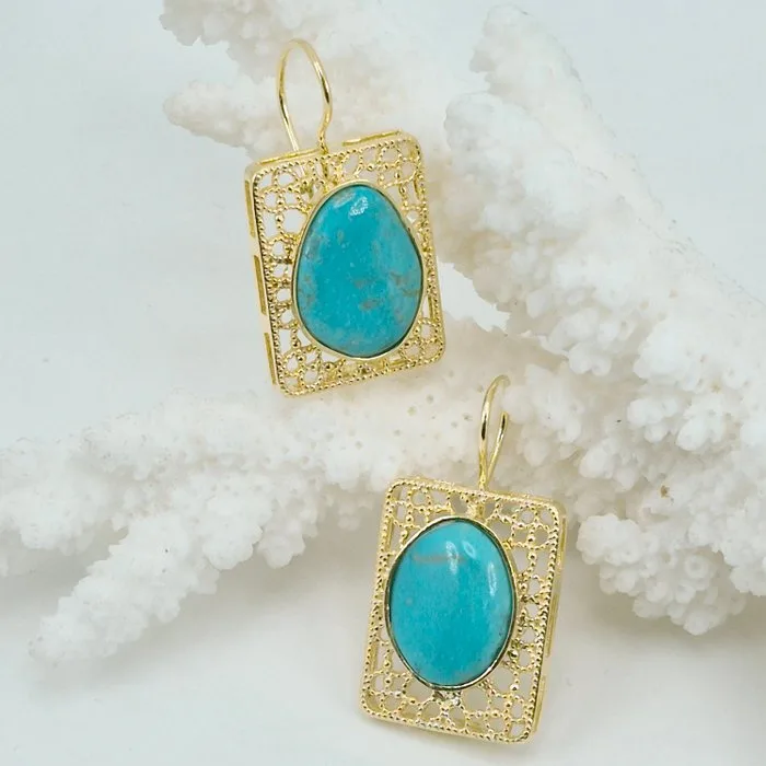 Turquoise - Silver, Gold-plated - Earrings - AMERICAN TURQUOISE