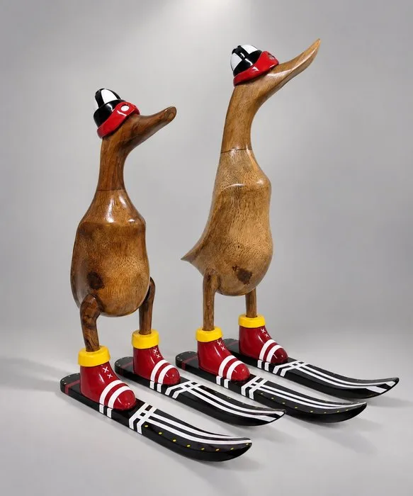 Statue, set of 2 handmade wooden ducks - 35 cm - Wood