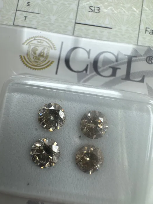 4 pcs Diamond (Natural coloured) - 1.14 ct - Round - Fancy Brown - SI1, SI2 - CGL (Certified Gemological Laboratory of Europe)