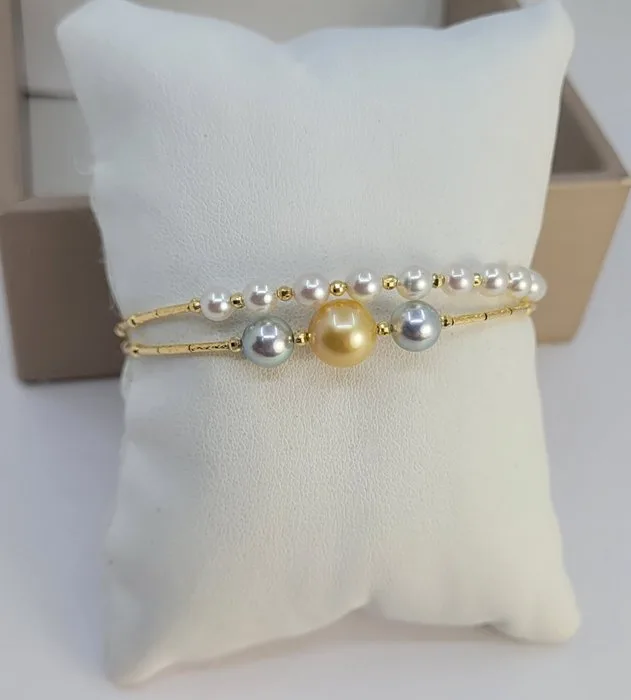 Bracelet - 18 kt. Yellow gold - 4x8.5mm Akoya Pearls