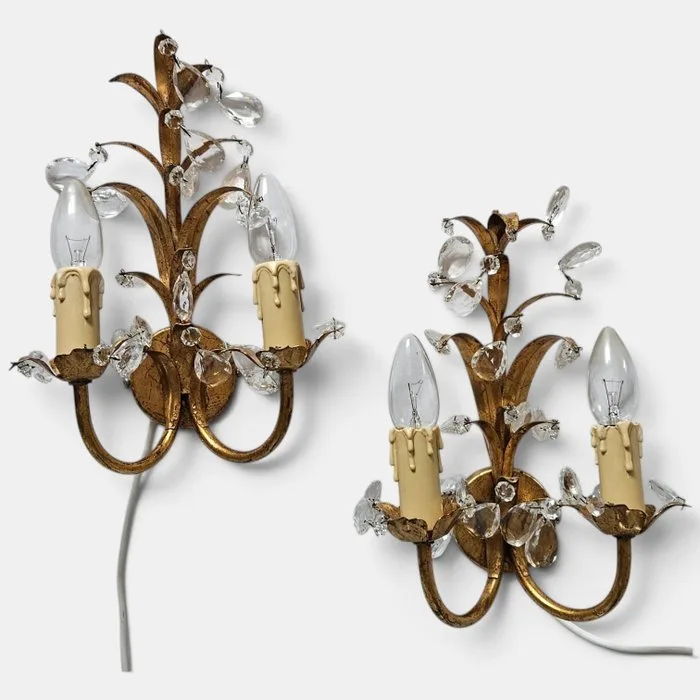 Wall lamp - Hans Kögl Stil gilded wall lamp with crystals - Metal