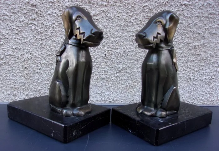 Chiens - fox terrier Ric & Rac - Bookends (2) - Art Deco - regulate, marble - Art Deco