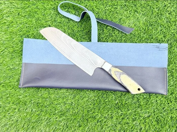 Hekito - Kitchen knife - Carving knife - Exclusive Vintage Collector Kitchen knife (6023) - Steel Less Steel, Epoxy wood Handle with Leather cover - Japan - Carving knife