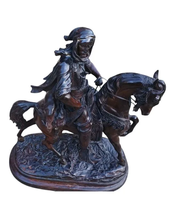 Emile Guillemin (1841-1907) - Statue, Cavalier/chasseur - 63 cm - Patinated bronze