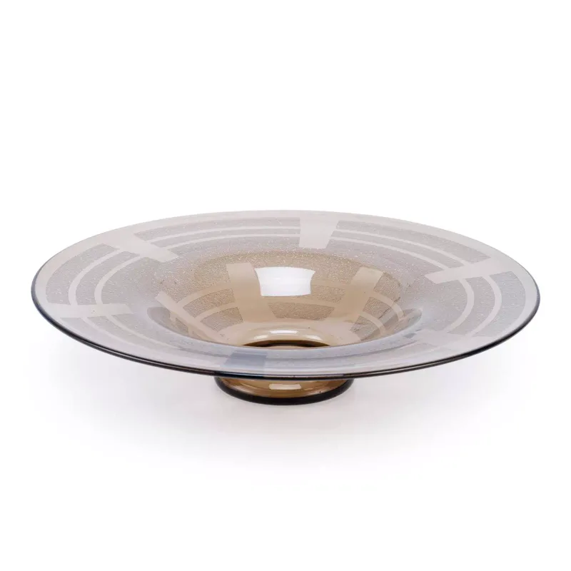 A Schneider Glass Bowl by Schneider, circa 1930, of shallow circular form with a wide everted rim