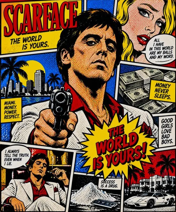 Scarface - Tony Montana con stile artistico Roy Lichtenstein