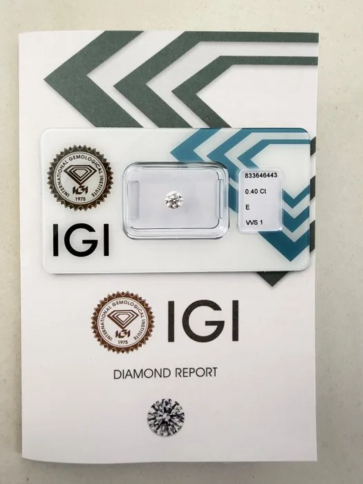 1 pcs Diamond (Natural) - 0.40 ct - Round - E - VVS1 - International Gemological Institute (IGI)
