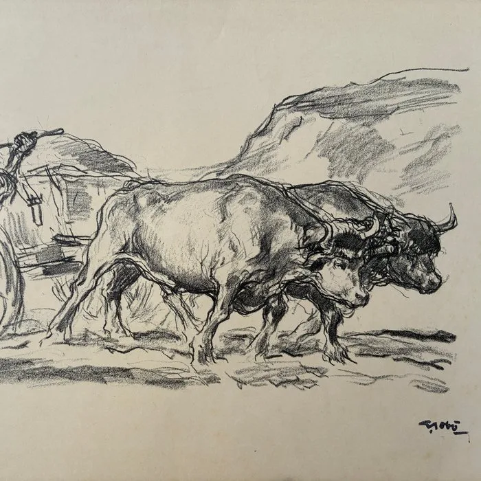 Georges Gobo (1876-1958) - Les Boeufs avant la charrue - Pays Basque (vendu