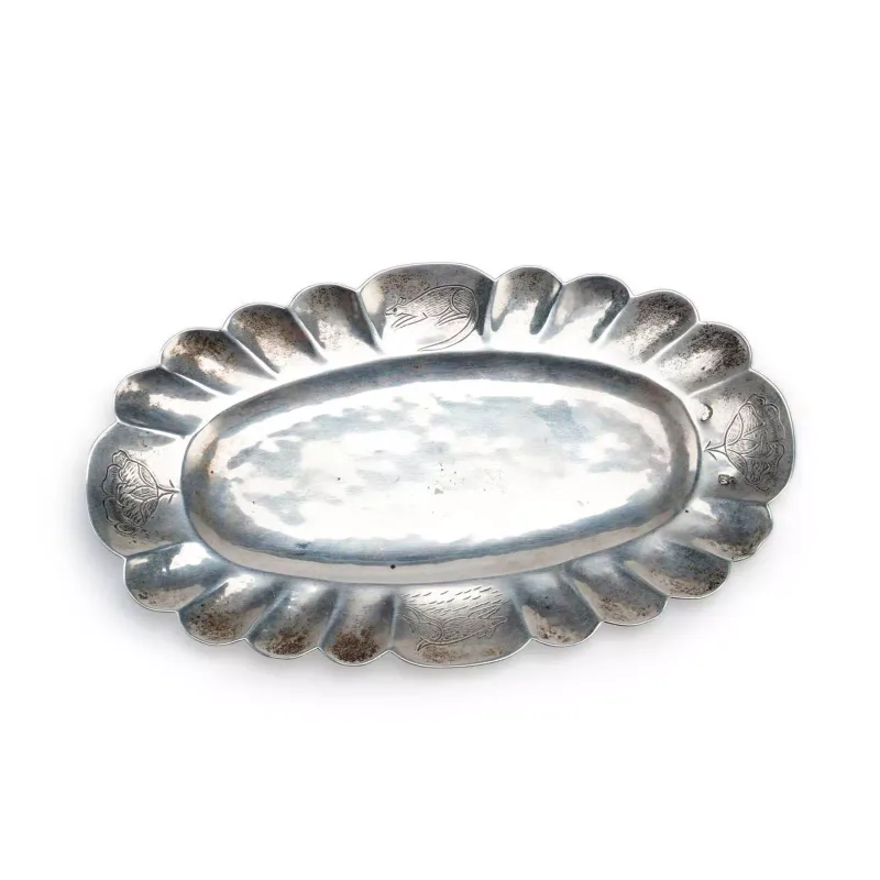 A Continental Silver Tray 18th/ 19th Century, maker's mark Cm, of oblong form with a scalloped rim