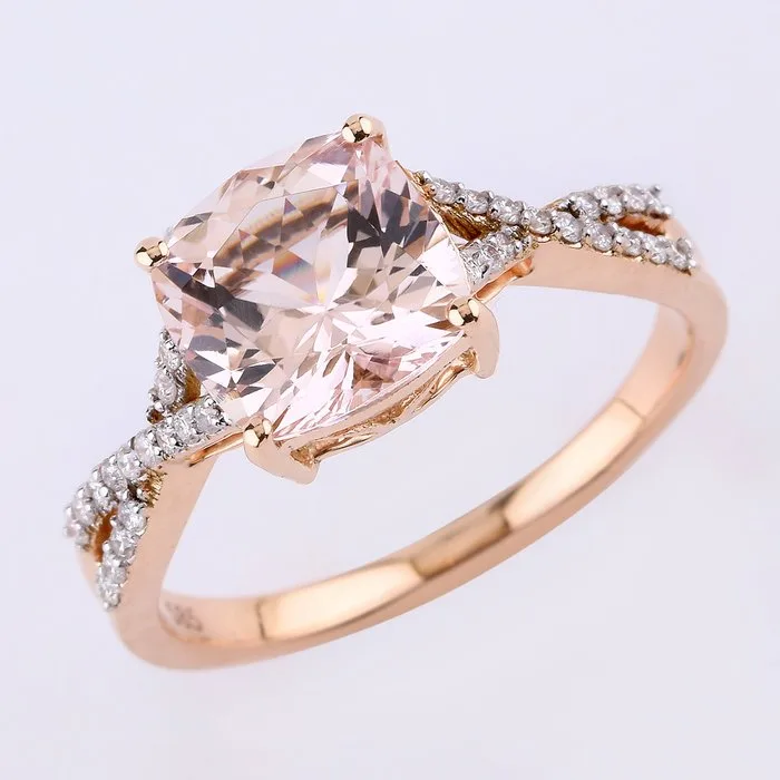 Ring - 14 kt. Rose gold - 2.23ct. tw. Morganite - Diamond - Certified Gold Jewelry