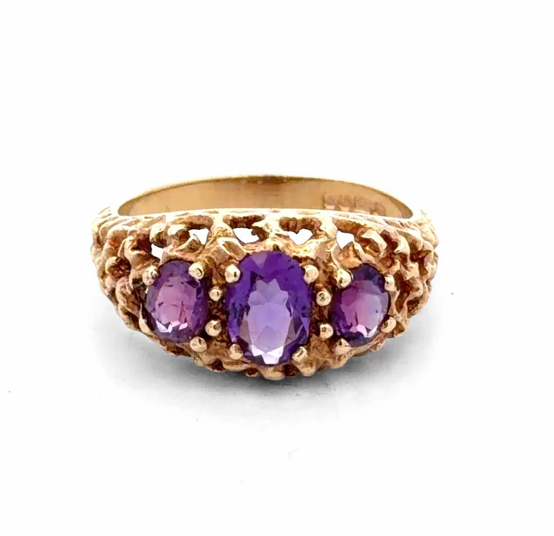Three Stone Amethyst Ring