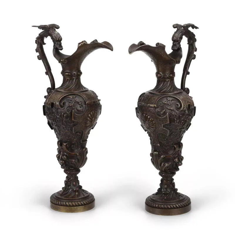 A Pair Of Bronze Ewers In The Renaissance Taste late 19th Century, each of baluster form