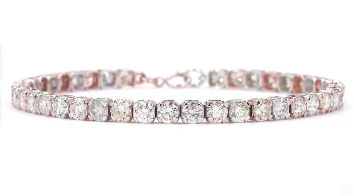 Bracelet - 14 kt. White gold, Rose gold - 3.74ct. tw. Diamond (Natural) - Two Tone Tennis Bracelet