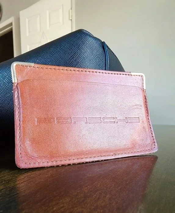 Genuine Tan Leather Porsche Wallet / Card holder Stamped (Echtes Leder German For Genuine Leather) - Porsche - 1978