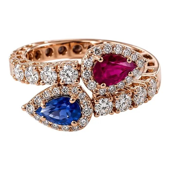 Ring - 18 kt. Rose gold - 3.10ct. tw. Diamond (Natural) - Ruby
