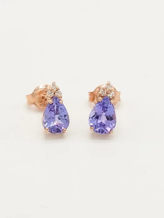 Earrings - 14 kt. Rose gold Tanzanite - Diamond