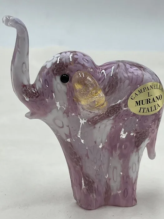 Figurine - Campanella Livio elefante in murrine rosa foglia oro 24 kt - Murano glass