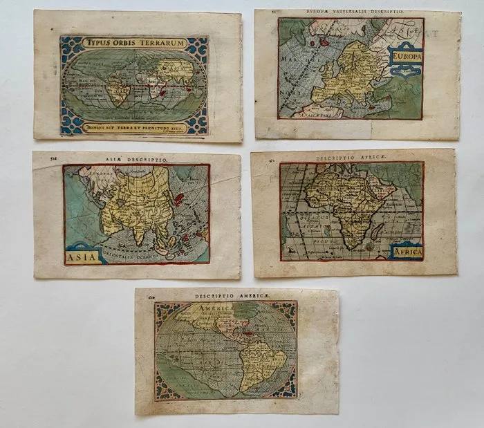 World and Continents - World, Europe, Asia, Africa, America; P. Bertius - Typus Orbis Terrarum; Africa; Asia; Europa; Descriptio Americae. - 1601-1620