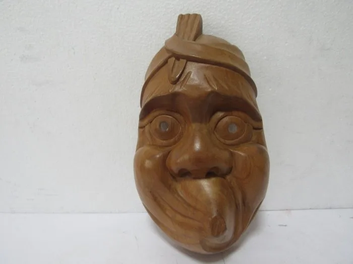 Traditional Japanese "Hyottoko" Wood-Carved Mask - Wood - Japan - Shōwa period (1926-1989)